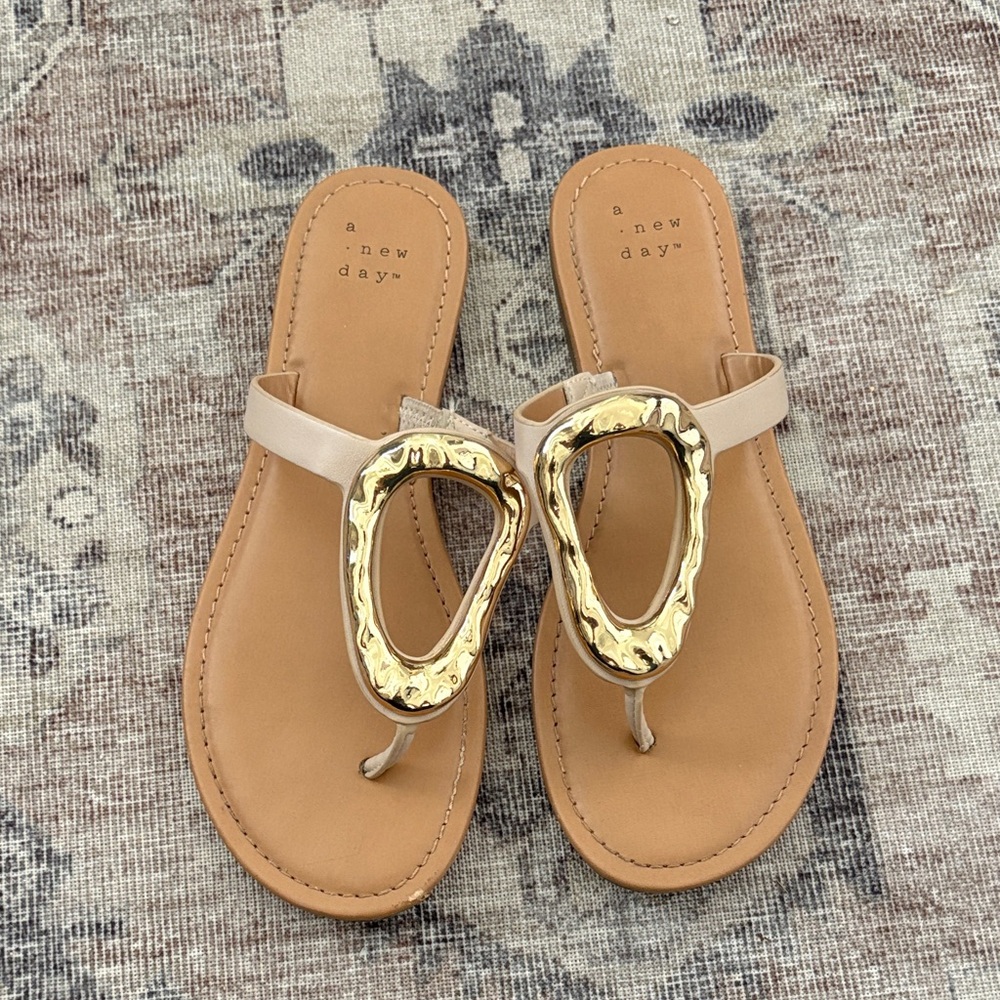 A New Day Beige Sandals with Gold Detail